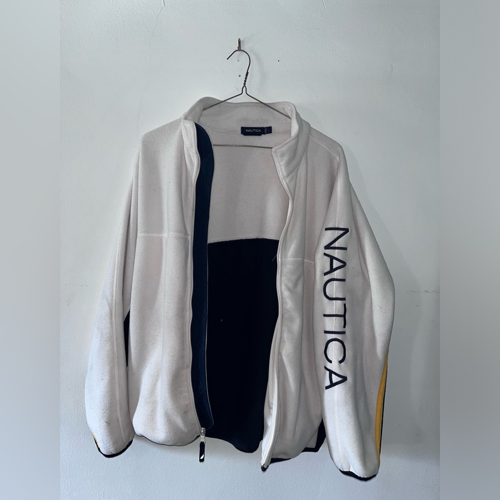 Vintage Nautica Fleece Jacket Men’s L Full Zip Colorblock Retro Y2K